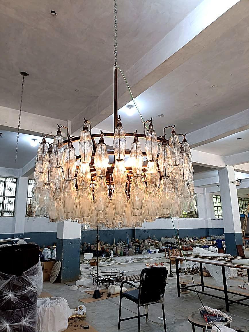 Glass bead chandelier · lit